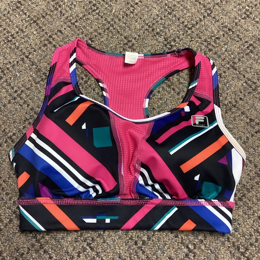 Fila Sport Performance Racerback Pink Black Blue White Sports Bra * Size XS